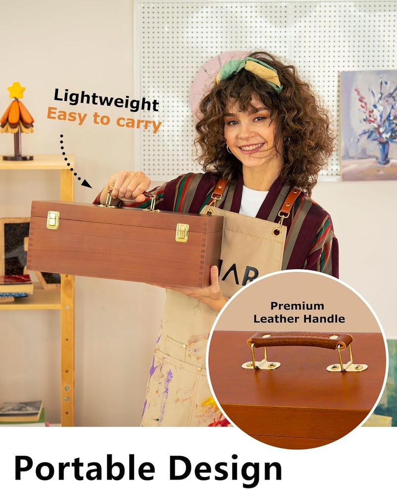 Dajar Artist Storage Box Beechwood Art Supply Organizer, Portable Large Sturdy Wood Tool Box, Walnut - Image 4